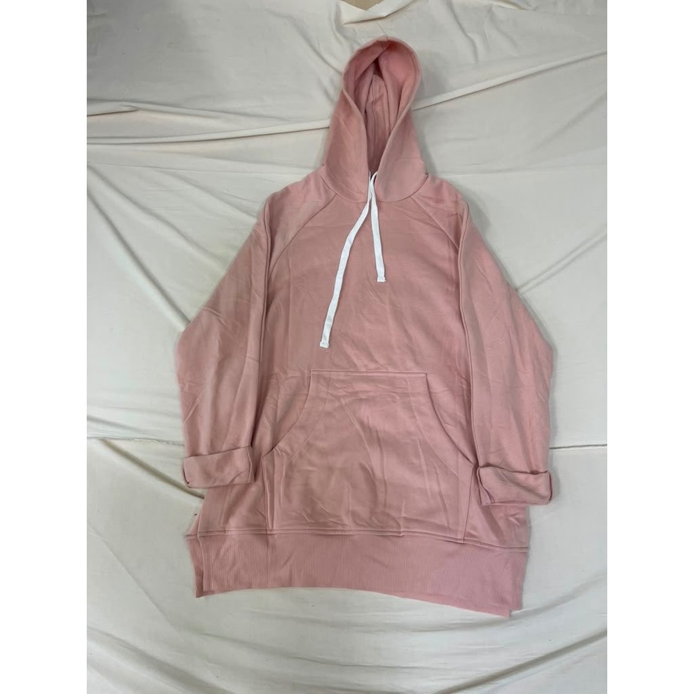 Pink Raglan Longline Hoodie Sweatshirt Kangaroo Pocket Pastel Womens Size Medium